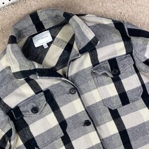 Lucky Brand Mens Large L Plaid Flannel Shirt Jacket Button Up Long Sleeve B&W
